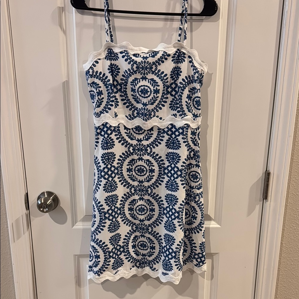 SHEIN Blue and White Patterned Dress